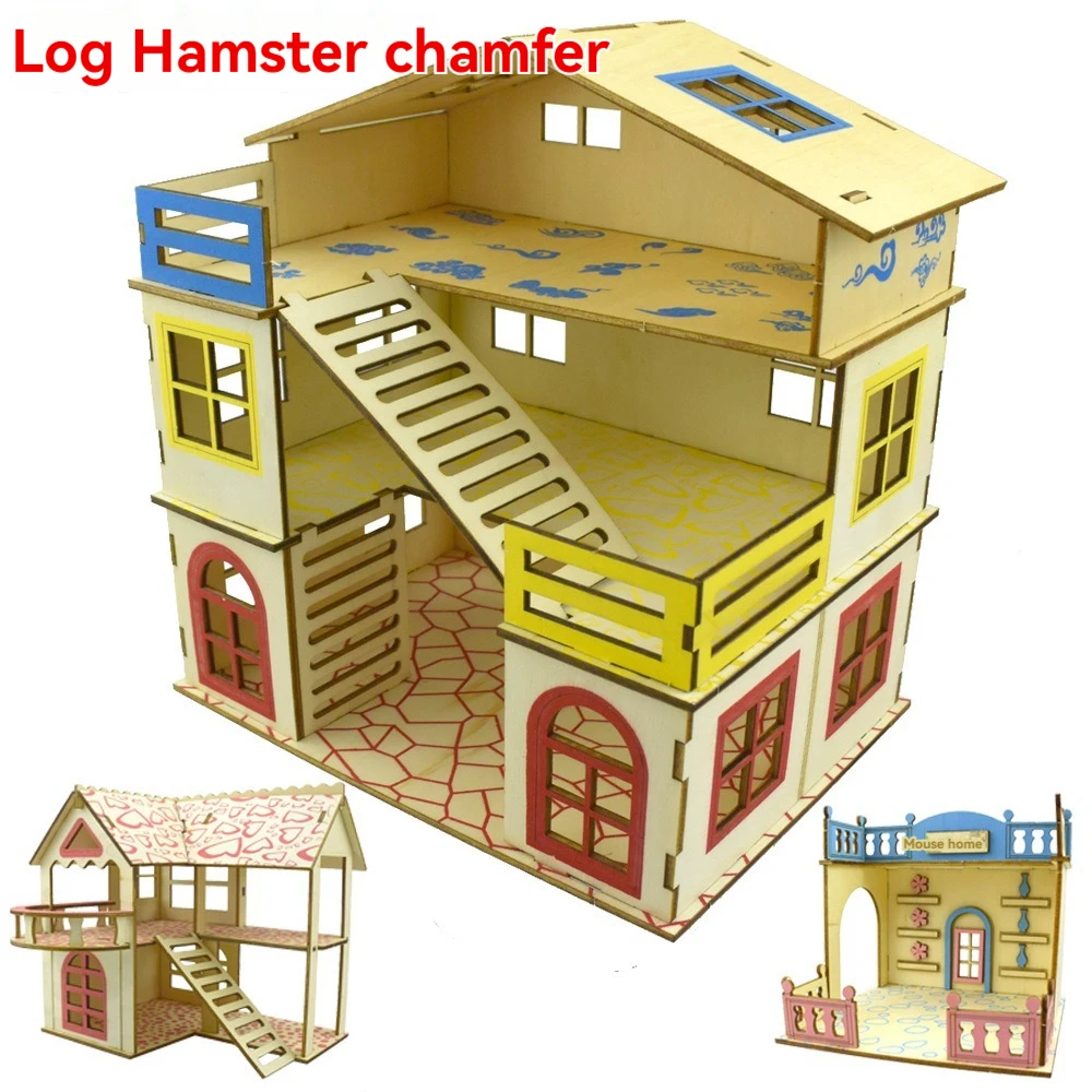 Wooden Hamster House Large 3-Tier Transformation Castle With Open Villa Design Small Pet Climbing Frame With Stairs For Hamsters