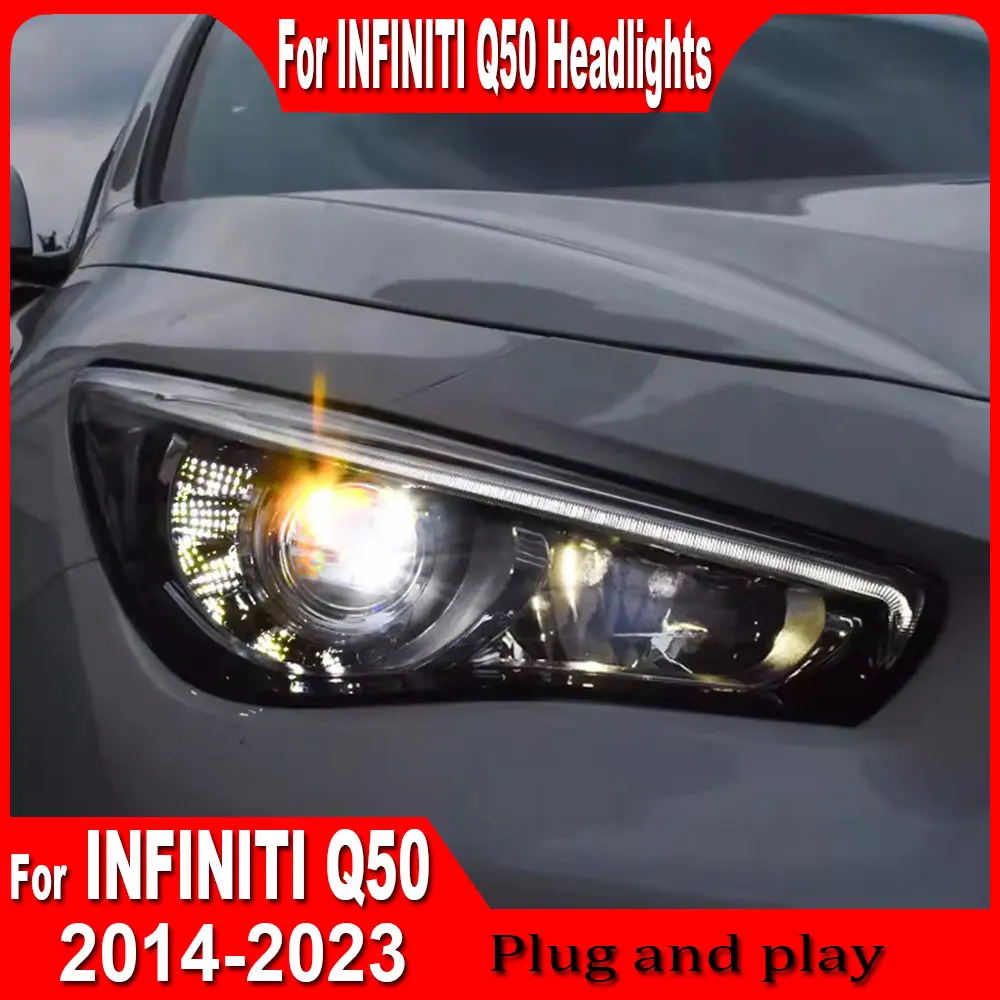Headlight For Infiniti Q50 2014 2015 2016 2017 2018 2019 2020 2021 2022 2023 Q50L Full LED Headlamp Assembly Light Signal Lamp