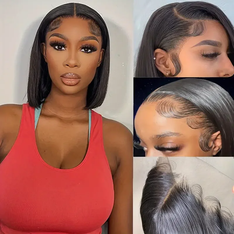 Short Bob Wigs 13x4 Bone Straight Lace Front Human Hair Wigs Pre Plucked With Baby Hair For Women Straight Frontal Wigs Natural