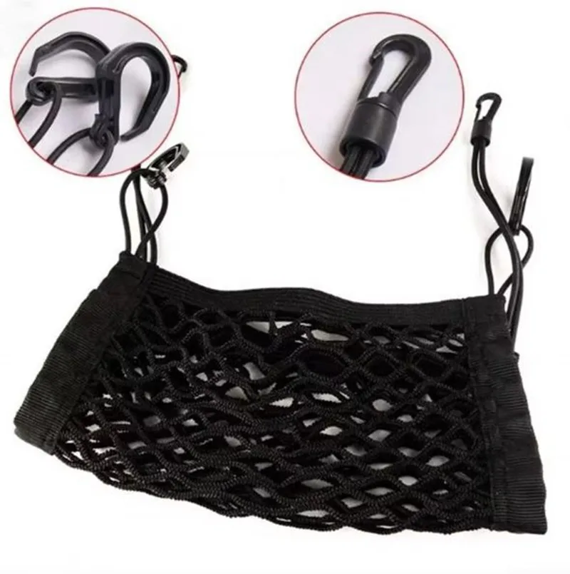 Car Back Rear Trunk Organizer Net Mesh Seat Elastic String Magic Sticker Universal Storage Bag Pocket Auto Organizer