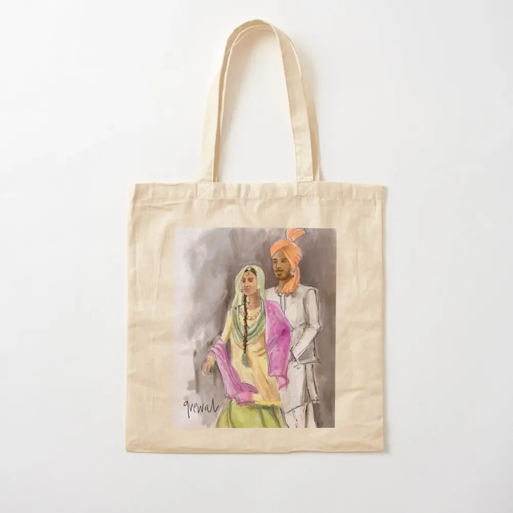 Punjabi couple Bhangra dancers painting Tote Bag custom tote bag Shopping bags canvas tote