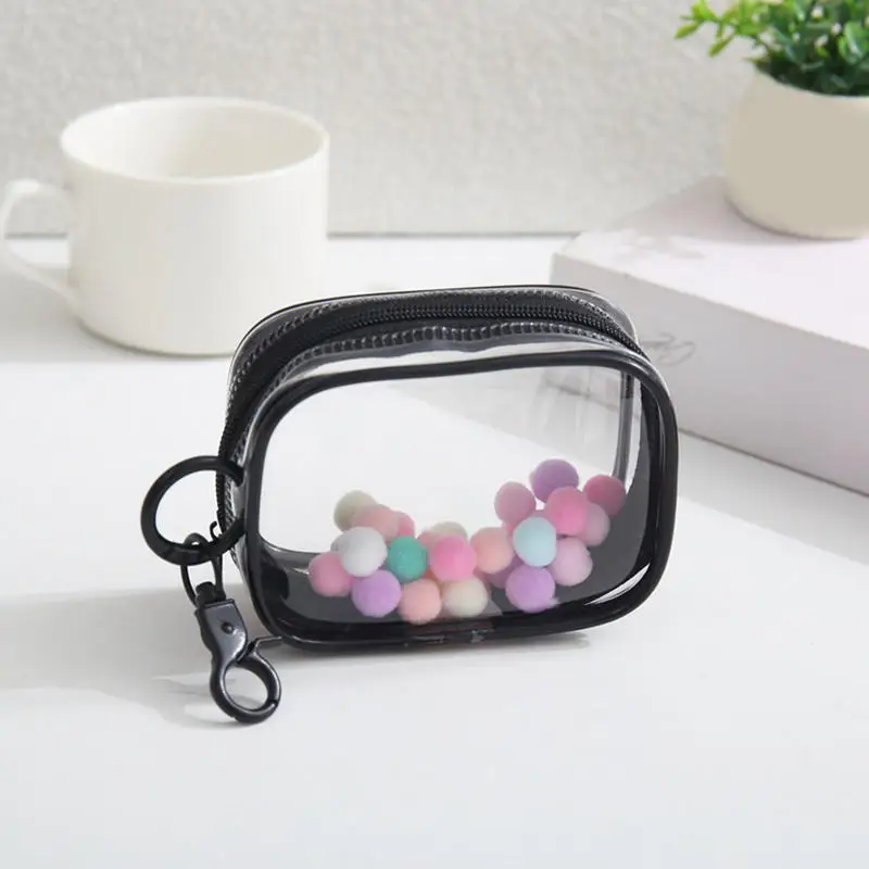 1PCS 미니 클리어 데이터 케이블 보관 상자 야외 여행 헤드셋 다기능 보관 가방 데이터 케이블 라운드 스토리지 귀여운 PVC 가방