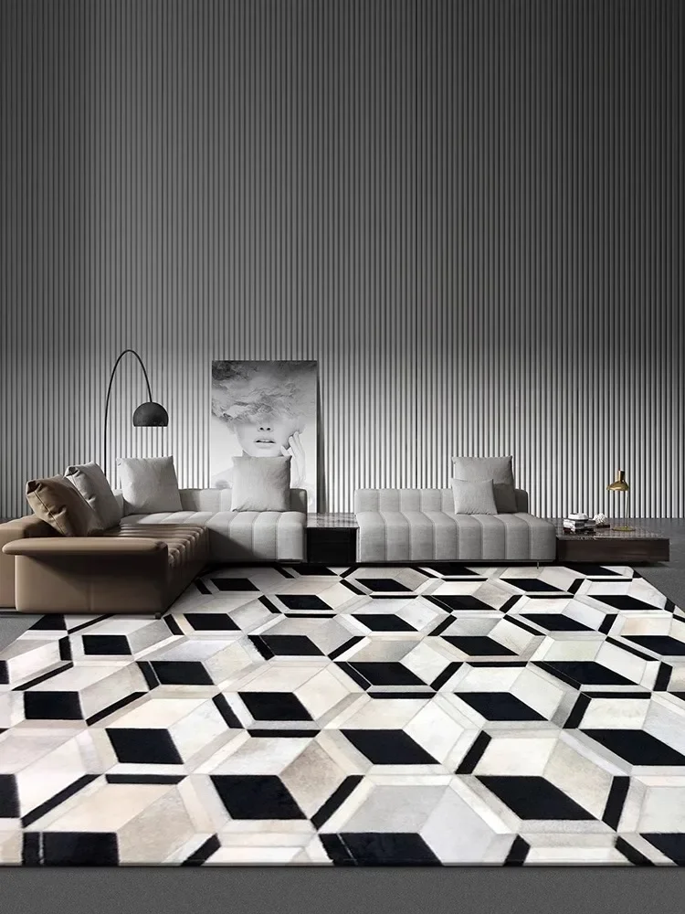 

Natural Genuine Cowhide Carpet Living Room Study Nordic Hand-stitched Rugs Sofa Coffee Table Real Cow Hide Carpet Bedroom Mat