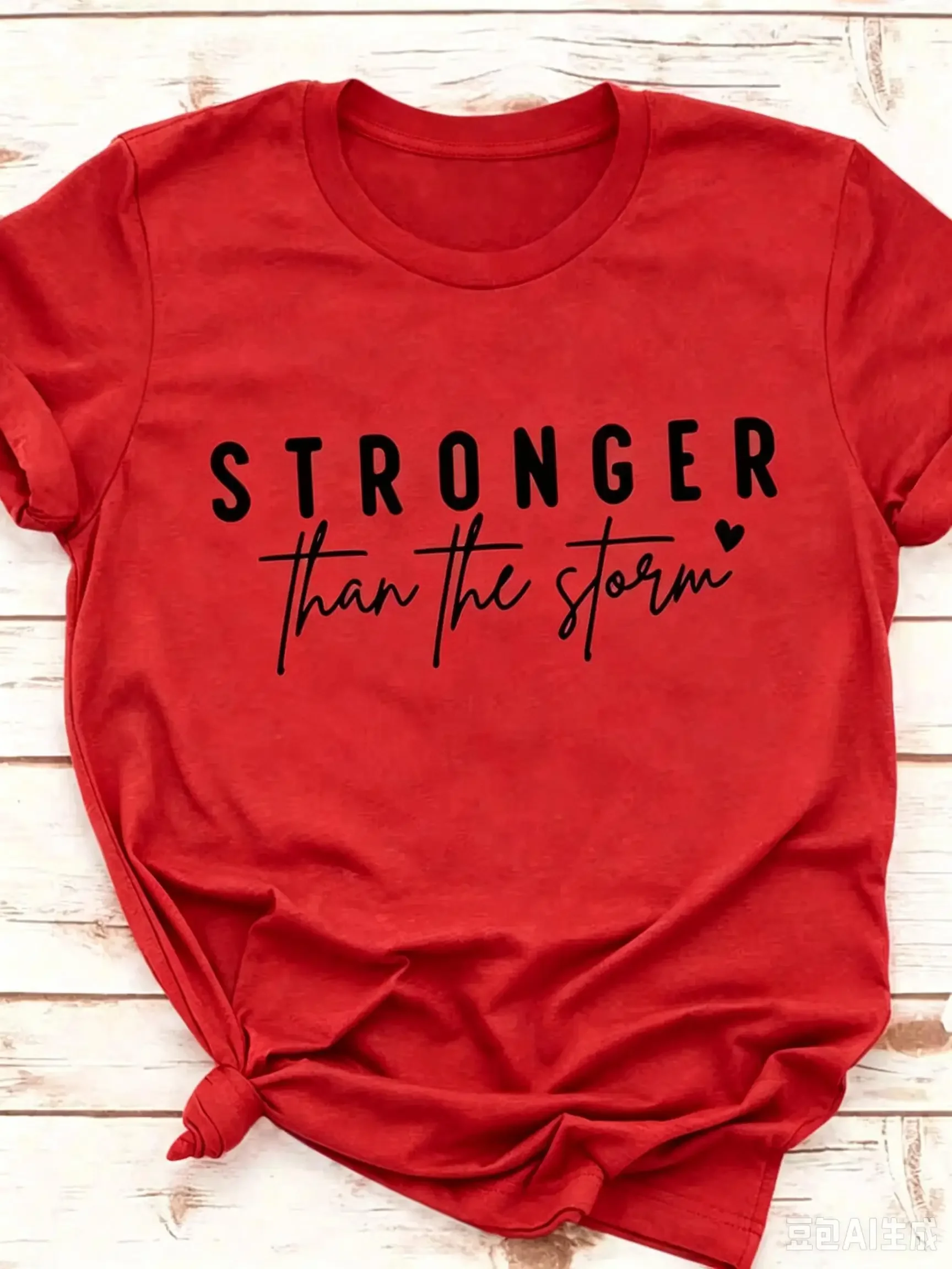 Women Crew Neck Short Sleeve T Shirt Stronger Than The Storm Inspirational Slogan Print Fashion Harajuku Kawaii Y2K Clothing