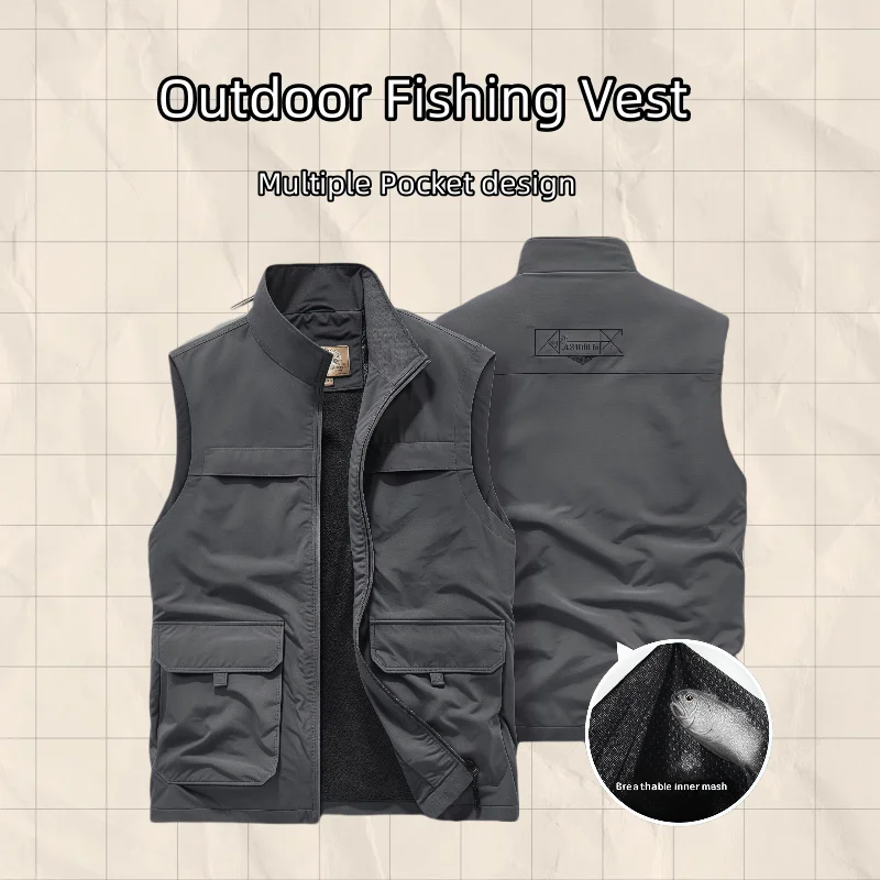 

2025 Breathable Outdoor Sleeveless Vest Tactical Sport Casual Man Fishing Multi Pocket Vest Open Cardigan Collared Vest