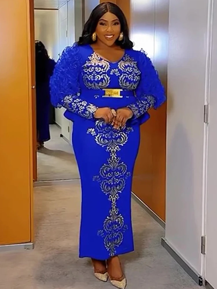 

African Turkey Dresses For Woman 2025 Africa Clothing Luxury Elegant Party Evening Dress Puff Sleeve Robe Dashiki Sequin Outfits