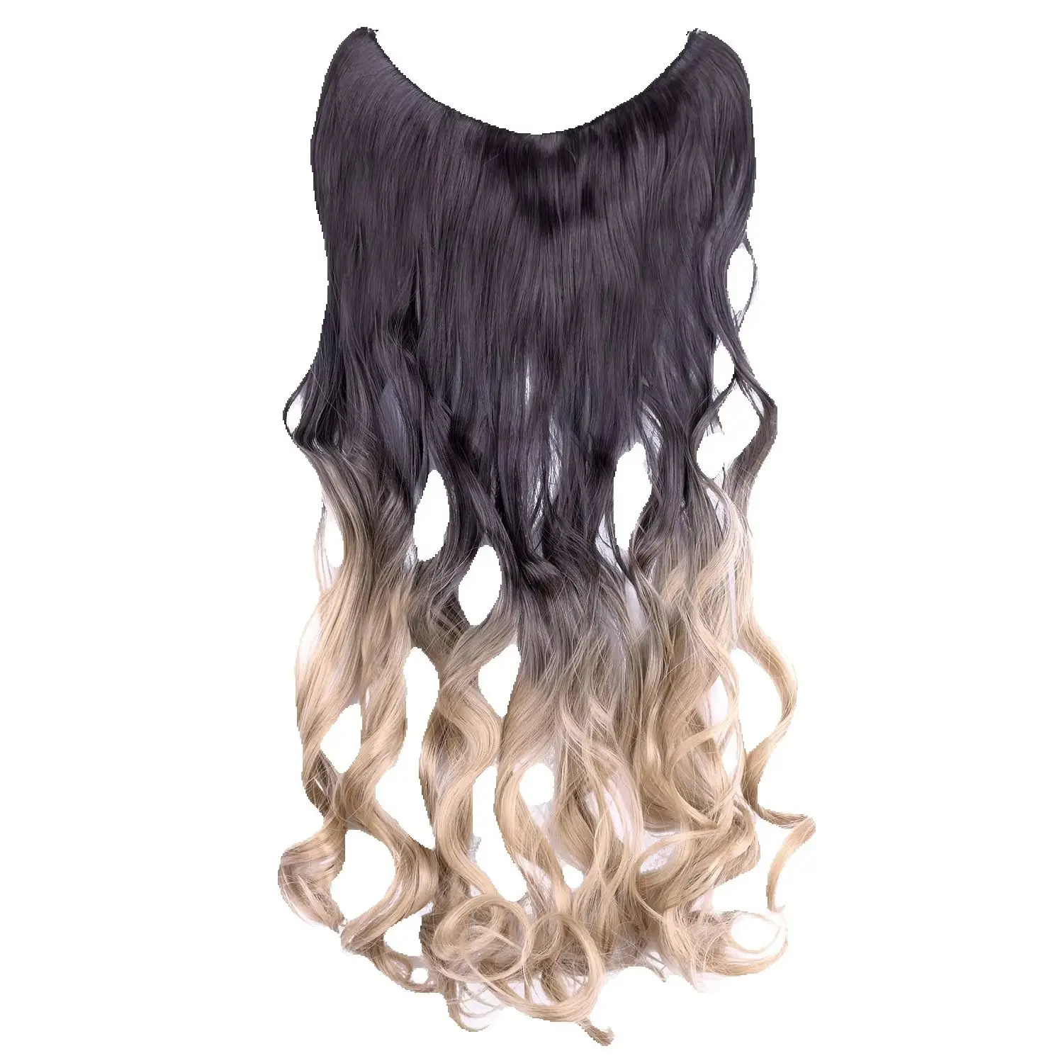 Jeedou Invisible Wire Hair Extensions No Clips Secret Fish Line Long Wavy Synthetic Hairpiece 24 Inch Flip in Hair Extension