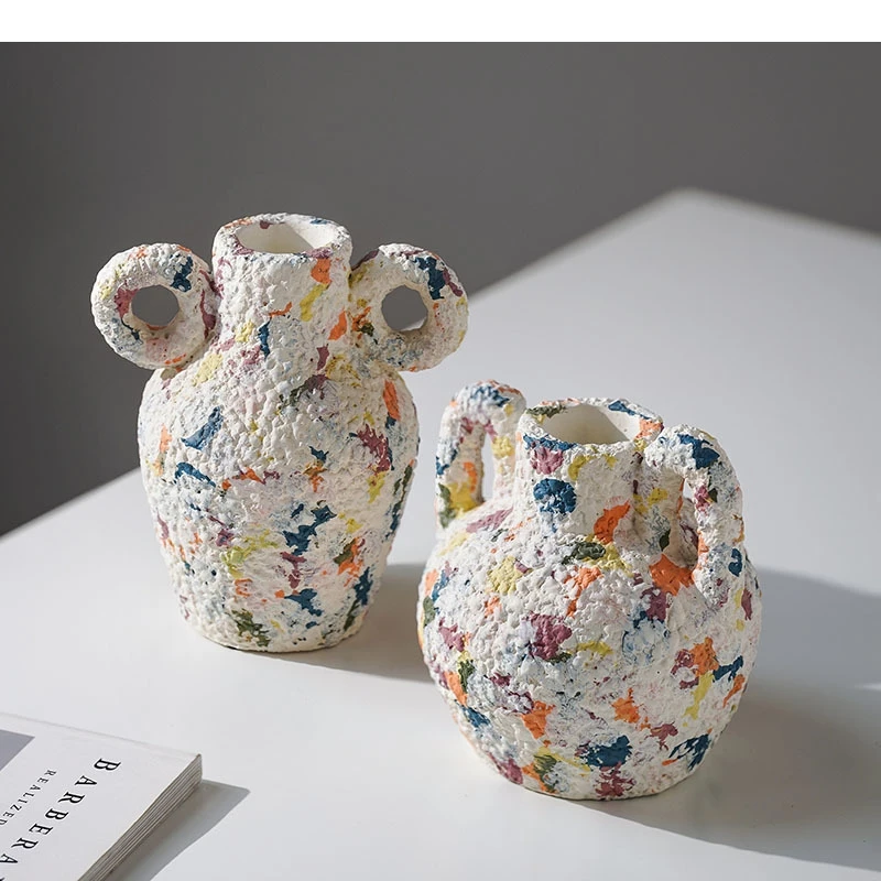 Kreative Bemalte Rustikale Keramikvase Minimalistischer Pflanzentopf Tischdekoration Blumenarrangement Florale Vasen Ästhetische Raumdekoration