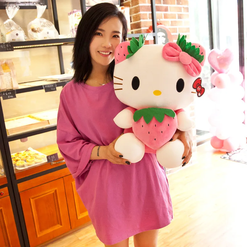 

Sanrio Plush Toy Kawaii Hello Kitty Hold Strawberry Cartoon Doll Girl Room Decoration Sleeping Throw Pillow Child Birthday Gift