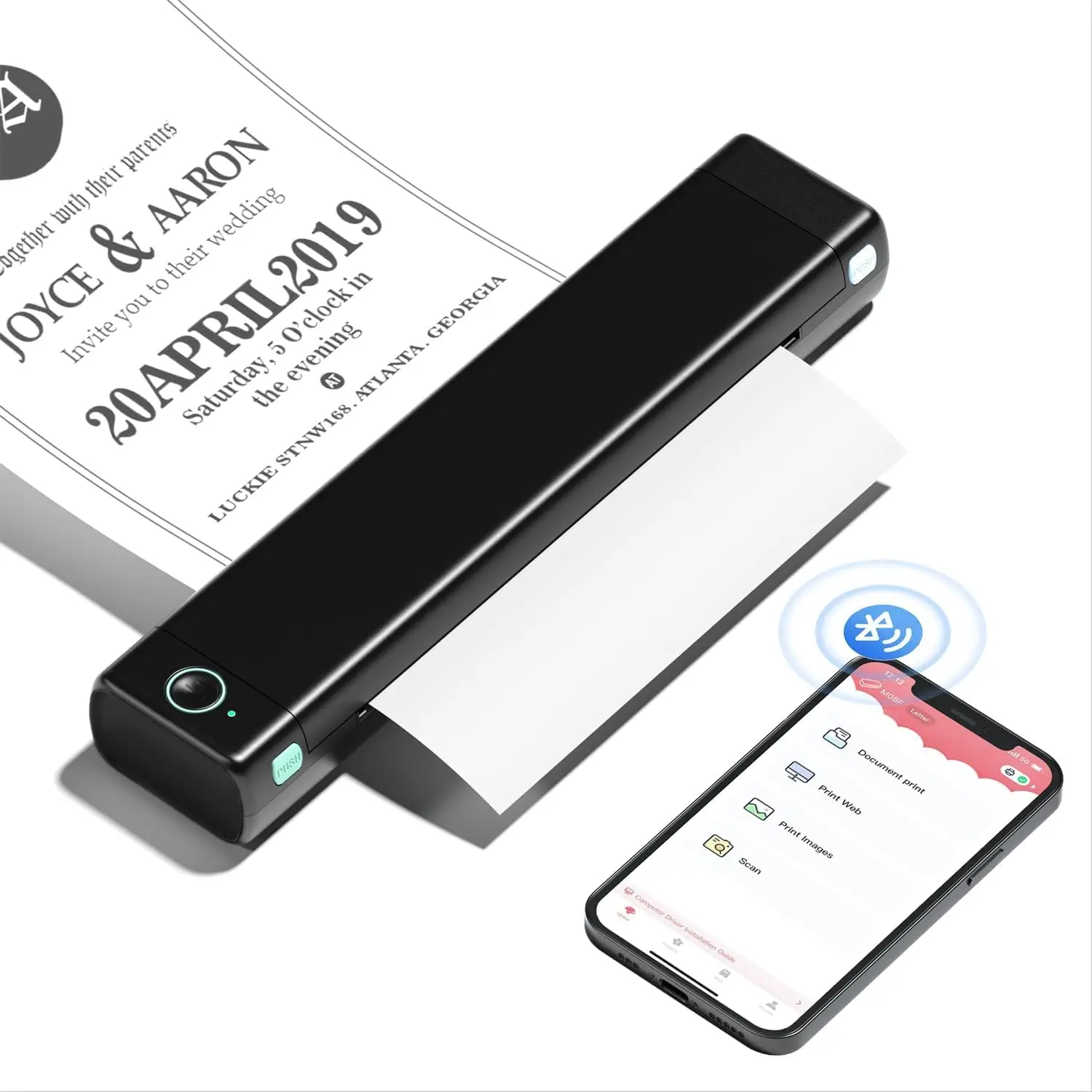 

Portable Printers Wireless for Travel, M08F Thermal Bluetooth Printer Support for 8.5"x11" US Letter, Small Inkless Printer
