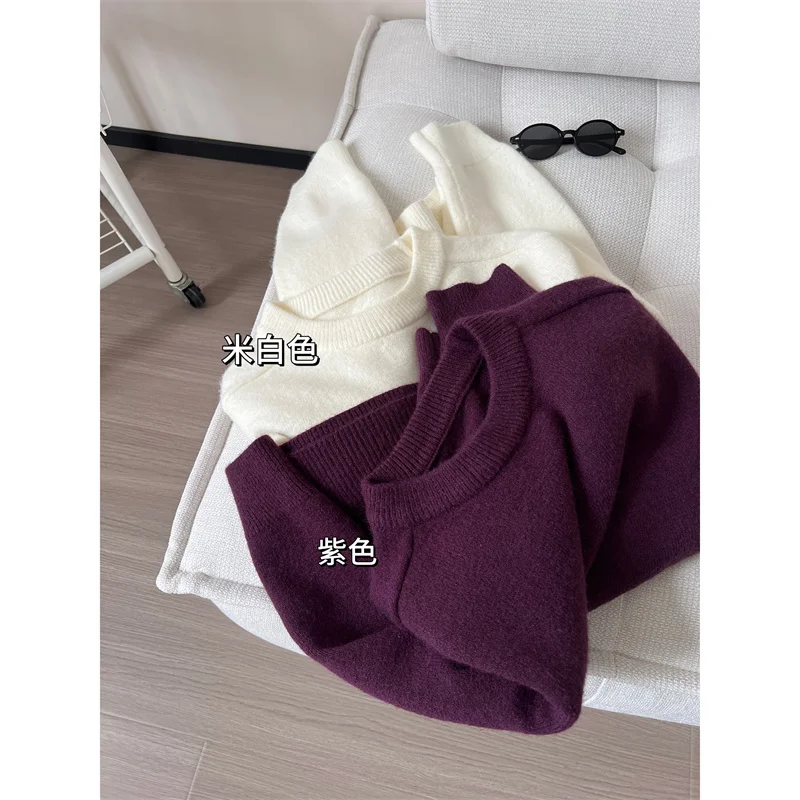 

2025 Autumn Winter Sweater Warm Purple Knitted Top For Women