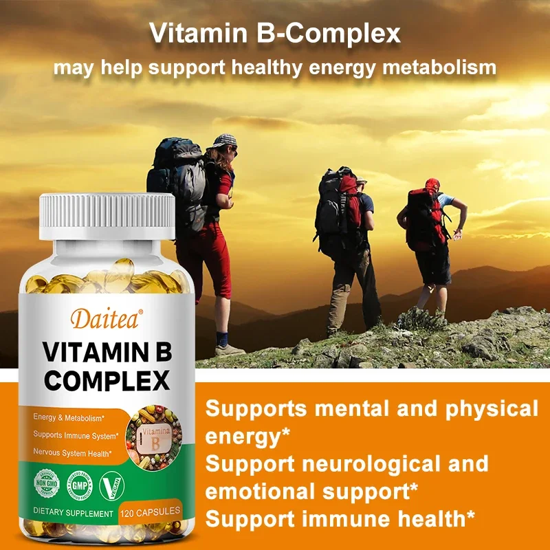 Organic Vitamin B Complex Supports Energy, Immune Health, Antioxidant Supplement - 30/60/120 Vegetarian Capsules