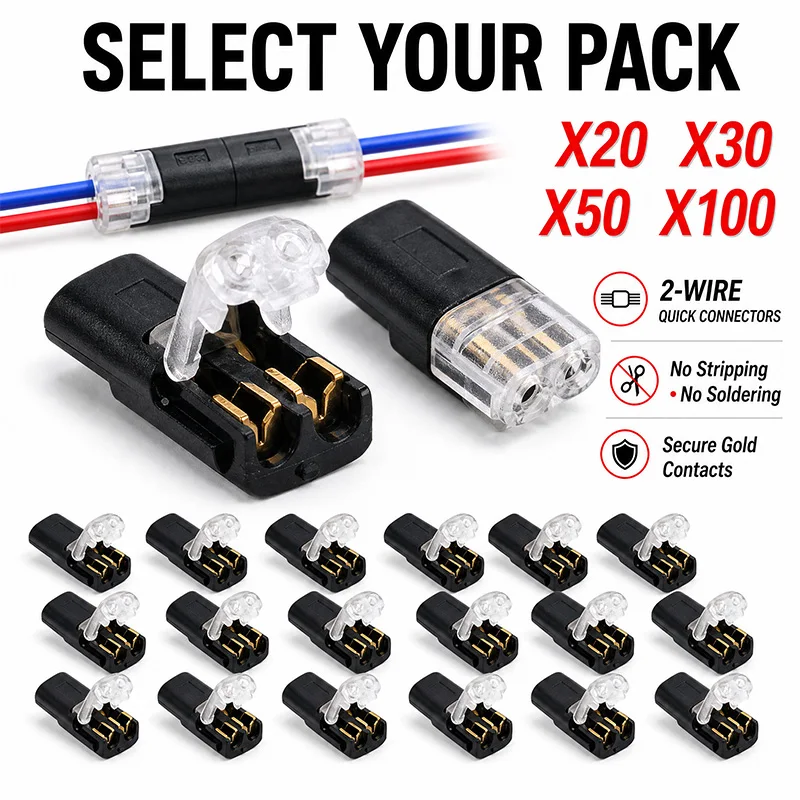 Conector Rápido D2 20/30/50/100, Bloco Terminal Sem Solda, Conector de Emenda de Cabo Elétrico para Casa, DIY e Automotivo