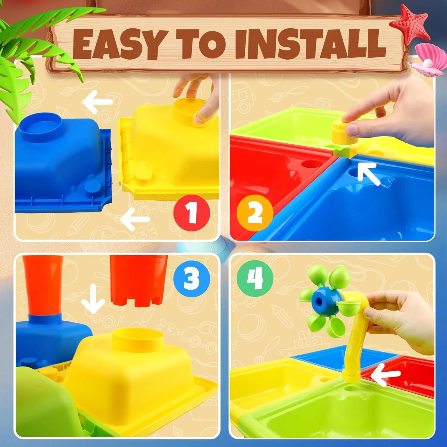 25 stuks zomerwatertafel voor peuters 4-in-1 kinderen water en zand buitenactiviteit zintuiglijk speelgoed strand zwembad achtertuin speelgoed