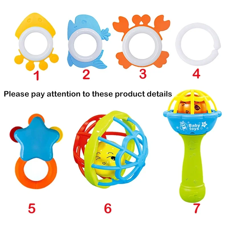 7PCS Baby Rattle Teether Set – Non-Toxic Plastic, Colorful Hand Toys