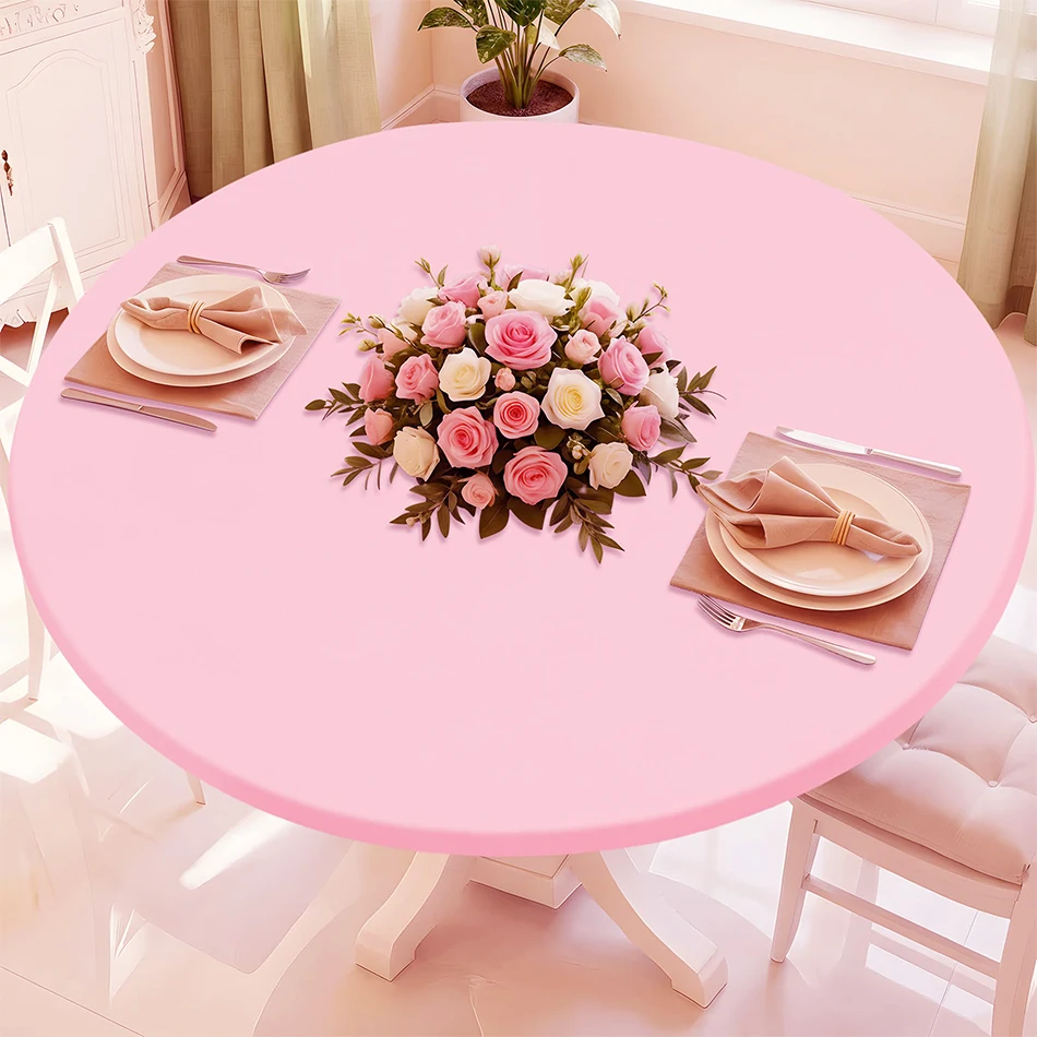Round Stretch Tablecloth Elastic Polyester Washable White Table Cover Rectangle Waterproof Picnic Outdoor Party Wedding Decor image 3