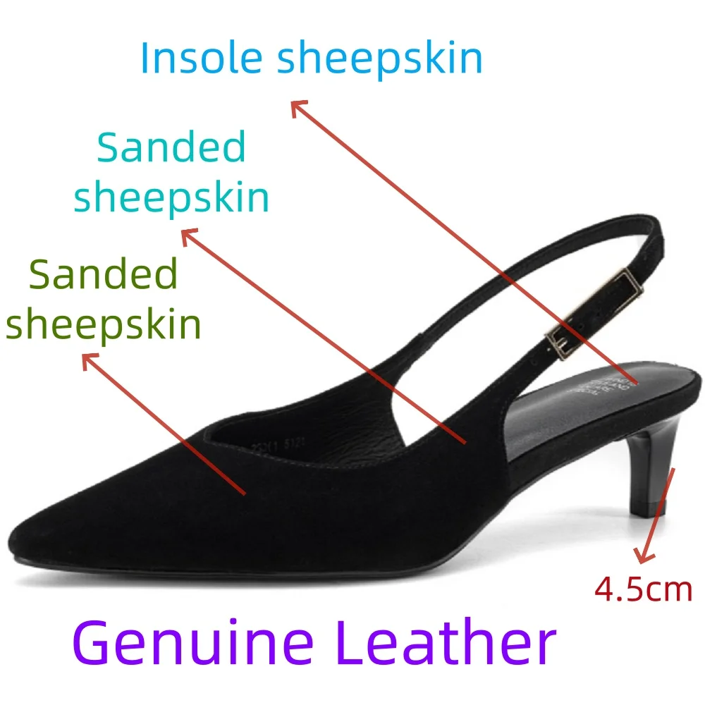 【JOCHEBED HU】Women's Handmade Genuine Leather Pointed Toe Mid Heel Sandals All Match Fairy Style Comfortable Breathable 34-40