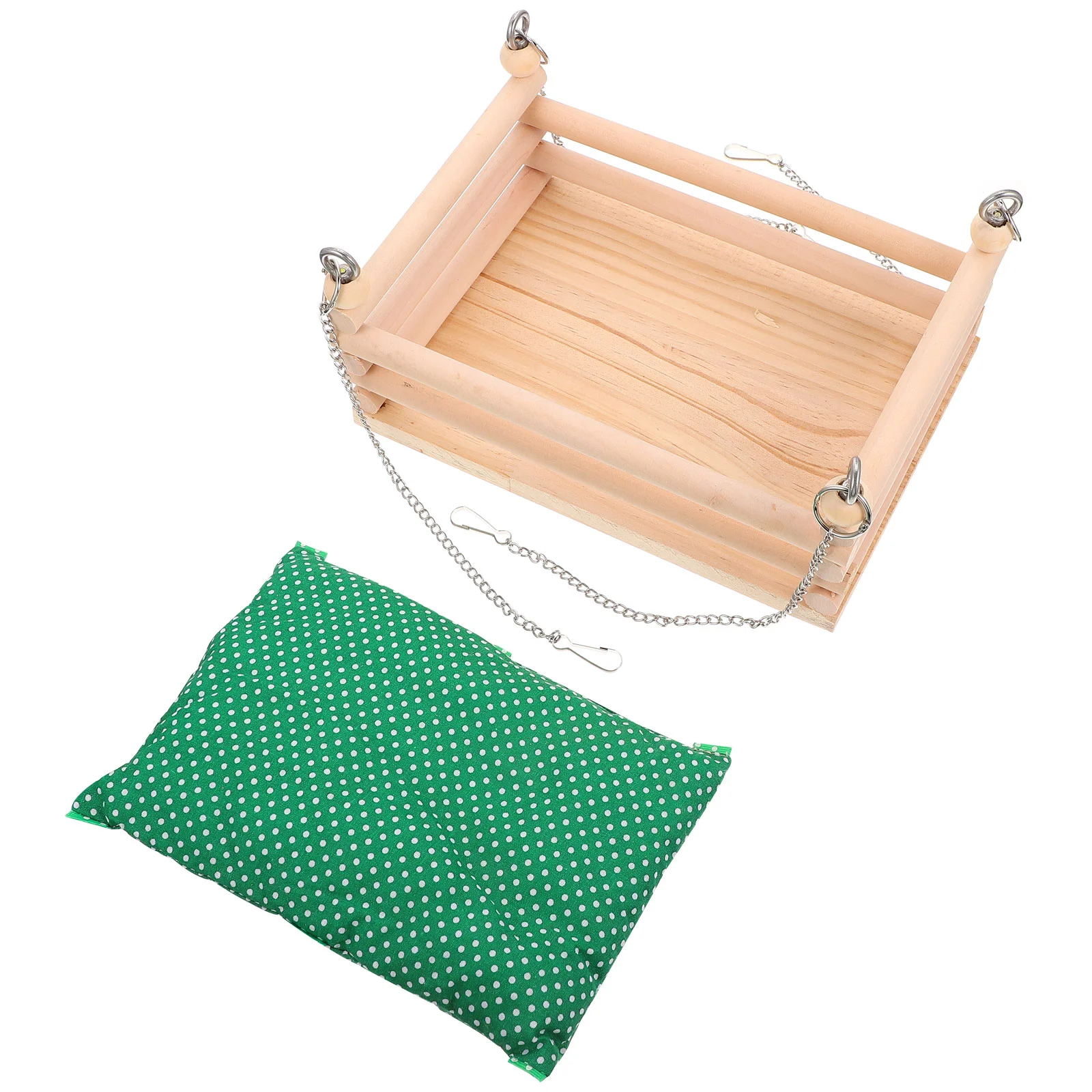 Wooden Pet Hammock Set Cotton Cushion 4 Iron Chains Easy Install Small Animal Nest Hamster Cage Decor Suitable for Hamsters