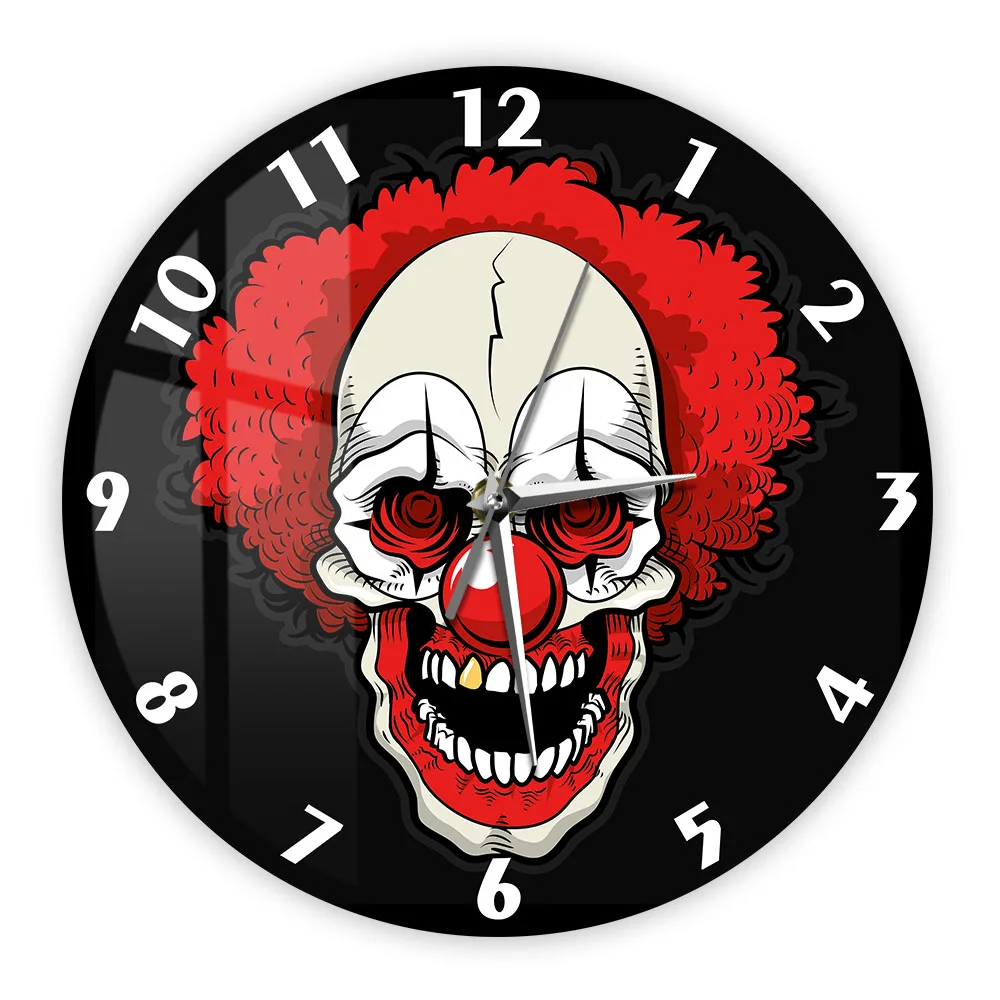 

Horror Scary Clown Killer Close Up Portrait Printed Wall Clock For Man Cave Room Halloween Decorative Silent Non Ticking Clock