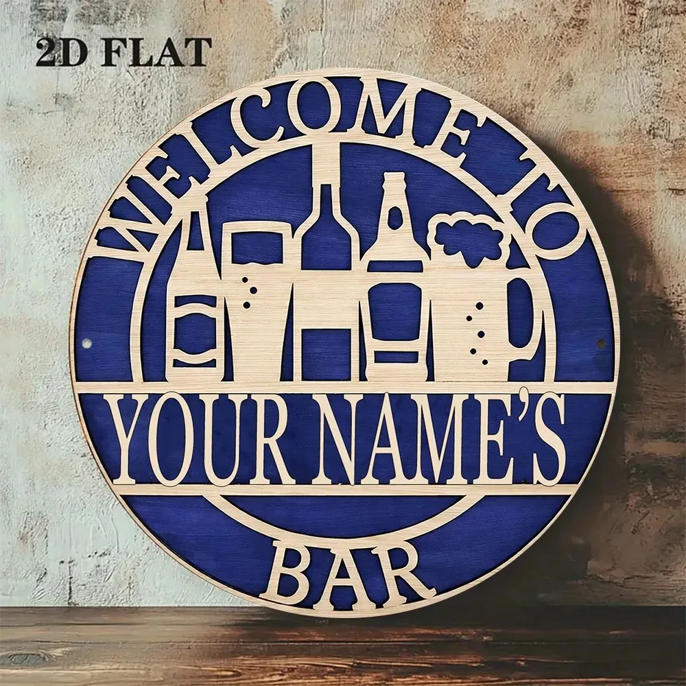 CIFbuy Custom Hollow Cutout Round Bar Sign,Wine Beer Bottle Glass Wall Decor (Only For Decoration)