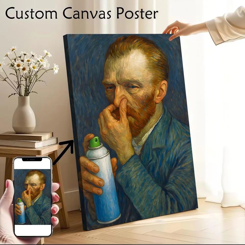 Van Gogh Funny Bathroom Toilet Printed Canvas Wall Art Customizable Paintings Poster Perfect Gift for Living Room Decoration