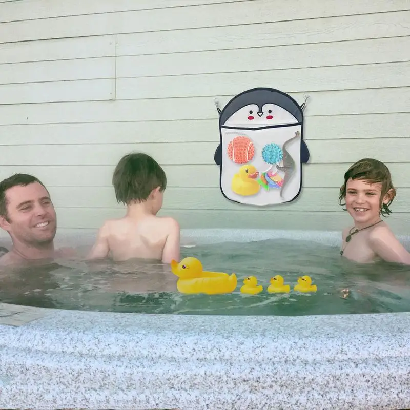 Borsa da bagno in rete per bagno per bambini cestino per cartoni animati per bambini rete per giochi per bambini rete impermeabile in tessuto sabbia giocattoli organizzatore di immagazzinaggio della spiaggia