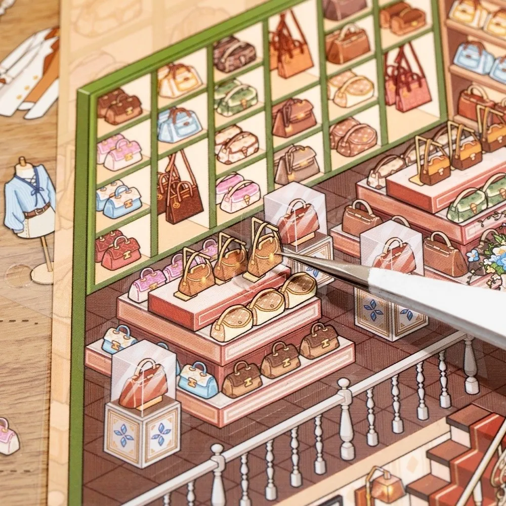 Large Size Grocery Scene Sticker 8 Scenes 24 Sheets Parking Lot Arcade Mini Scenery Stickers PET DIY Craft Store 3D Sticker Book