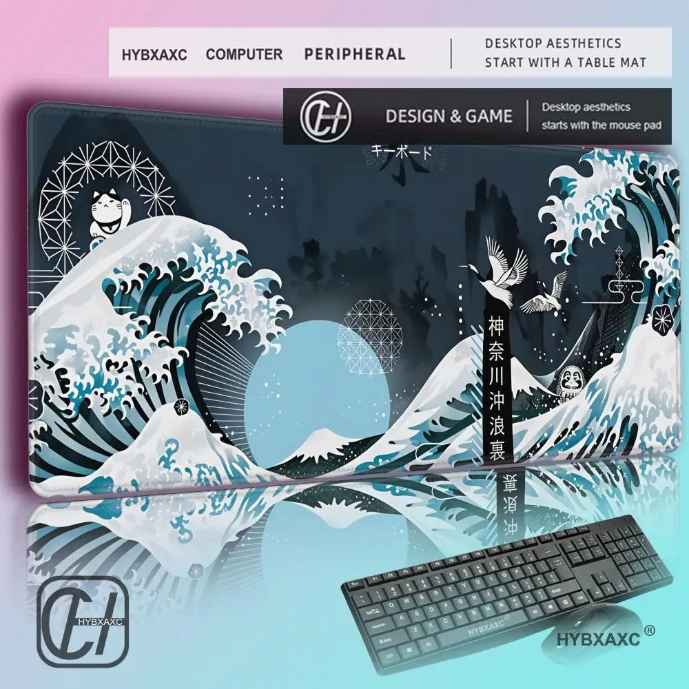 

HYBXAXC Mousepads Japanese Kanagawa Big Wave Deskmat Rubber Mouse Pad Desk Pads Anime Cute Mats Non-slip Gamer Computer Carpets