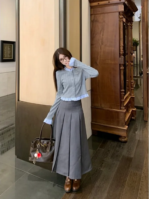 ay Strickjacke Dr. Damen 2025, neuer Frühherbst, koreanischer Stil, ganzes Set, College Sle Faionable Ensemble