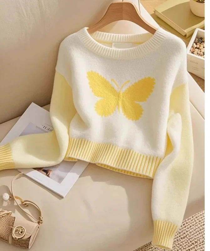 

Специально модный женский свитер с круглым вырезом, женский осенне-зимний желтый цвет