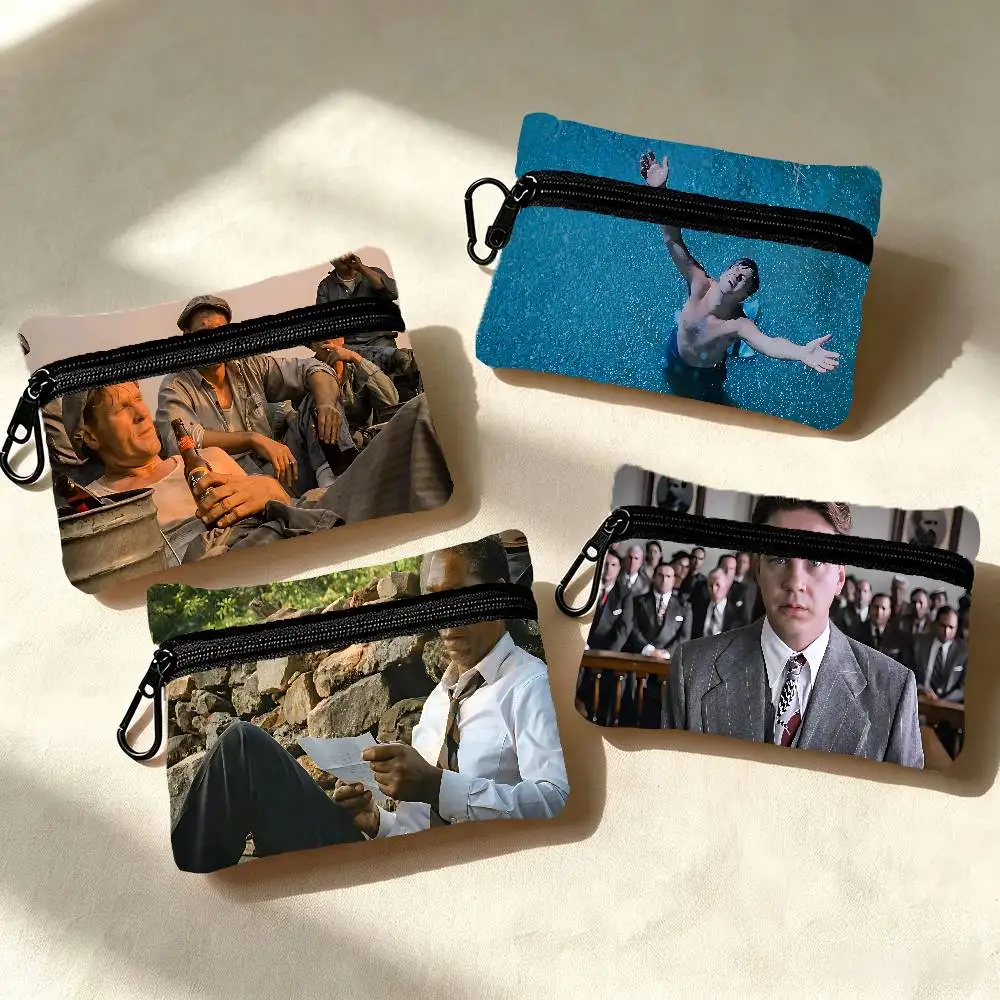 Movie The Shawshank Redemption Lightweight Oxford Fabric Coin Purse Carabiner Hook Design Mini Card Key Organizer Bag