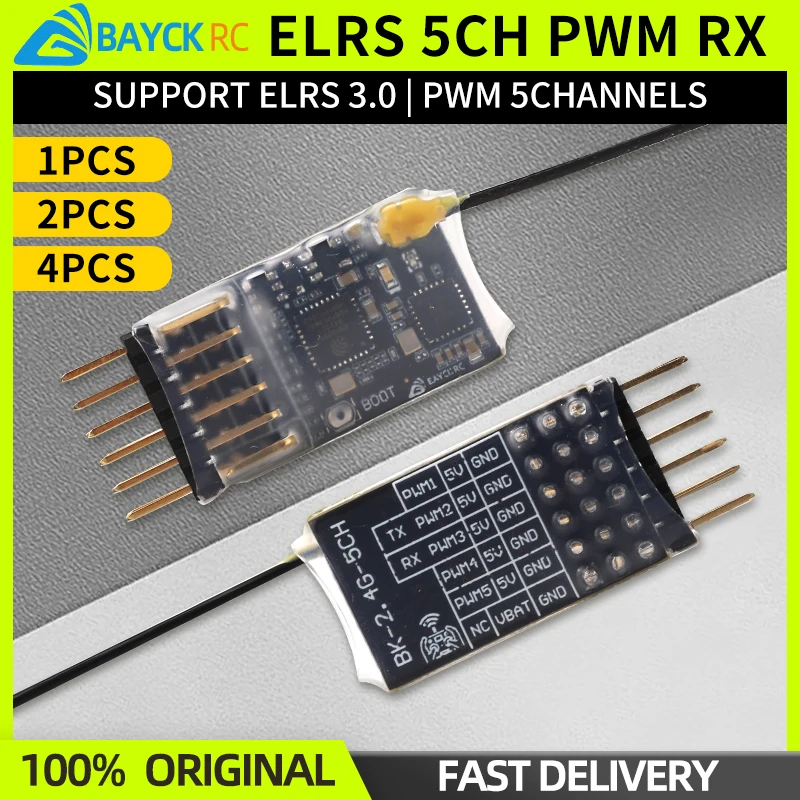 BAYCK ELRS Receiver 2.4G 5CH PWM ExpressLRS RX Support ELRS 3.0 PWM/CRSF Protocol 2.0dBi Copper Pipe Antenna For RC FPV Drone