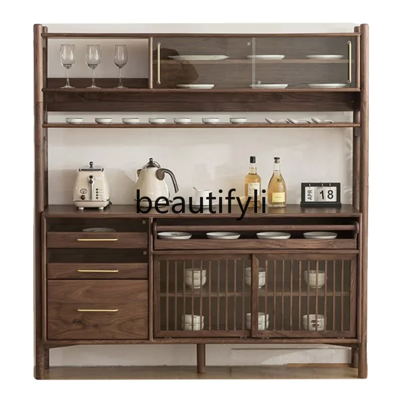 

Black walnut multi-functional side cabinet, simple storage, living room with side cabinet H