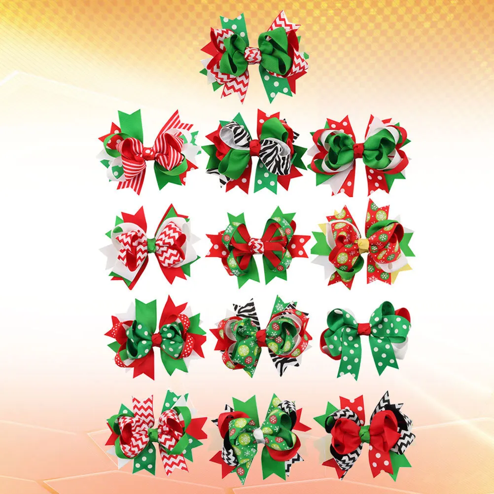 

13 шт., рождественские заколки для женщин и девочек, дизайн с бантом, прочные аксессуары для волос, декор для праздничной вечеринки, идея подарка, заколки для девочек