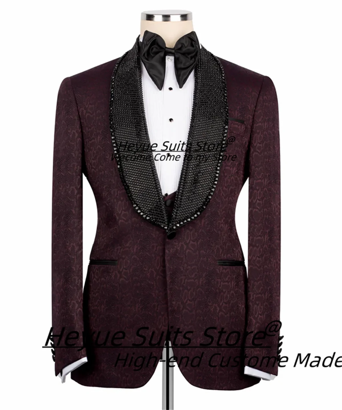 

Элегантные бордовые жаккардовые свадебные смокинги для жениха, роскошные мужские костюмы с шалевым воротником и стразами для выпускного вечера, формальные комплекты из 3 предметов, Ropa Hombre