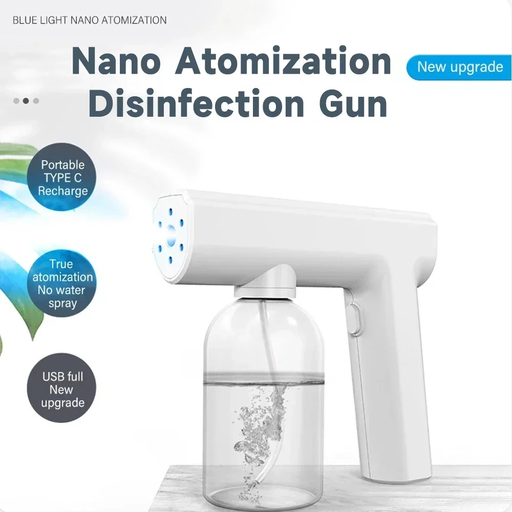 300ML Portable Electric Sterilizer Sprayers Atomization Fog Machine USB Rechargeable Wireless Blue Light Spray Disinfection Gun