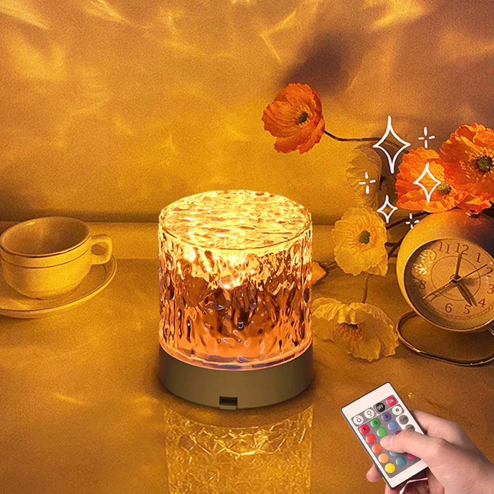 

Water Ripple Ambiance Night Light USB Rotating Projection Crystal Table Lamp RGB Dimmable Bedroom Bedside Game Room Gift