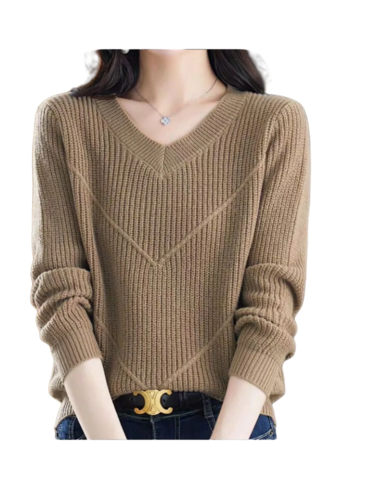 Suéter de lã de malha anti-envelhecimento V-Ne pulôver primavera outono inverno mãe Sle Faionable Young Looking Base de fio irt
