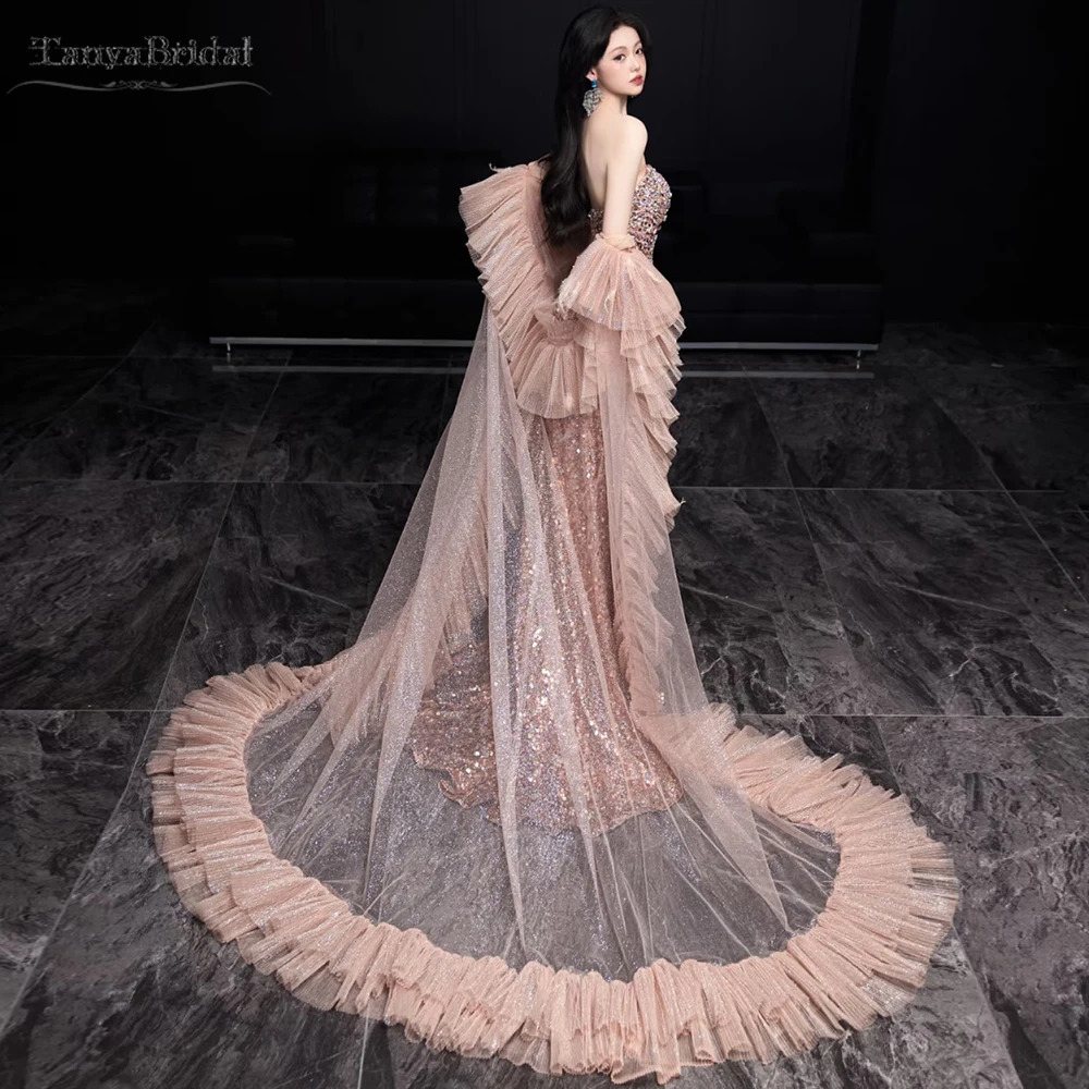 

Свадебная накидка из тюля Dusty Rose с многослойными оборками по краям, свадебная куртка, вечернее пальто DJ516