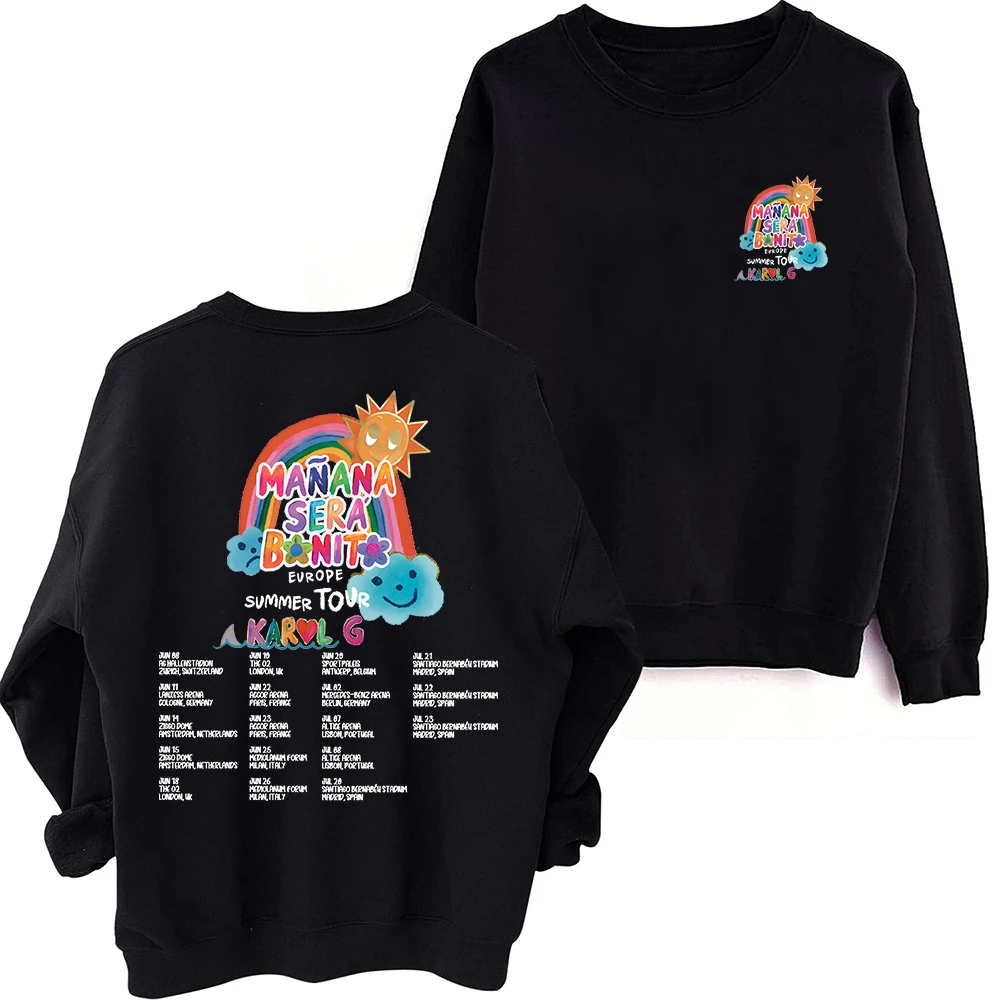 Hoodie de manga comprida com gola redonda, Harajuku Tour, Madara, Sera, Bonito, Europa, Presente para Fãs, Verão, 2024, Karol G