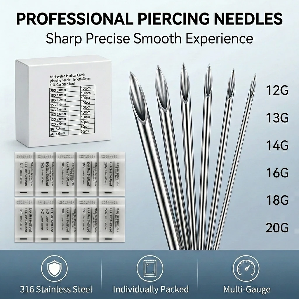 100-5pcs Piercing Needles Disposable 12G 14G 16G 18G 20G Sterile Ear Nose Septum Lip Sharp Hollow Body Piercing Needles Supplies