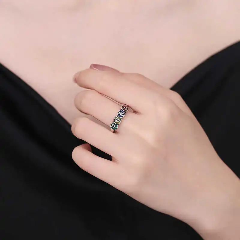 HX New National Style Peace and Joy Ring Women's National Trend Opening Adjustable Temperament Versatile Fashion Jewelry
