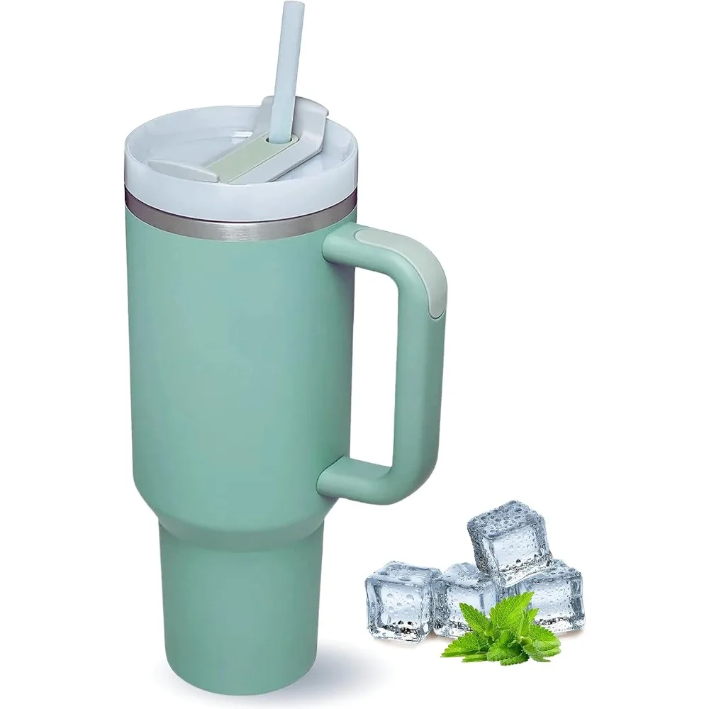 

40oz 1200ML High Quality Sealed Insulation Straw with Handle Double Wall Hot Ice Coffee Cup Travel Cup Perfect Gift( Fern Green)