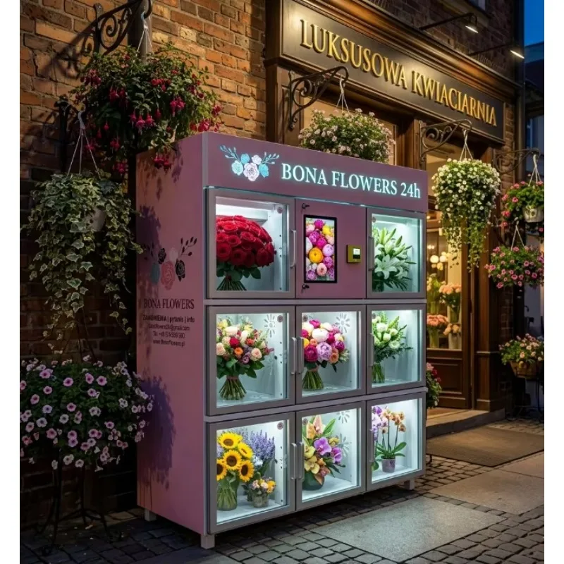 Self Service Flower Store 24/7 Refrigerated Fresh Flower Vending Machine Bouquet Dispenser SDK Touchscreen Cloud-Based