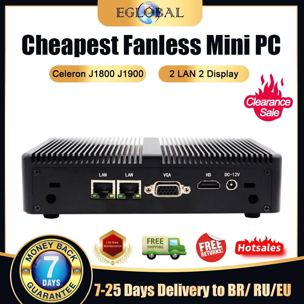 Eglobal PC Mini tanpa kipas termurah dengan Interl Celeron J1800 J1900 HDMI 2 Rj45 Lan solusi klien tipis yang sangat baik komputasi Mini