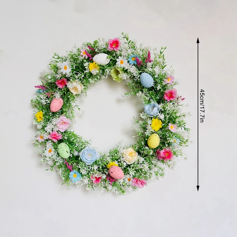 45cm Bunny Easter Colorful Wreath Door Wall Hanging Pendants Simulated Green Plant Egg Happy Easter Day Party Decor For Home