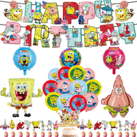 SpongeBob SquarePants Balloons Cake Topper Safari Wild One Ballon Happy Birthday Banner Party Decor Cartoon Disposable Tableware