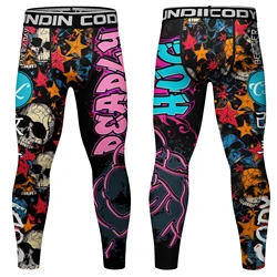 Elastic Waist Compression Tight Breathable Comfortable Trousers Men's Sport Fitness Running Training Printing Pants Leggings