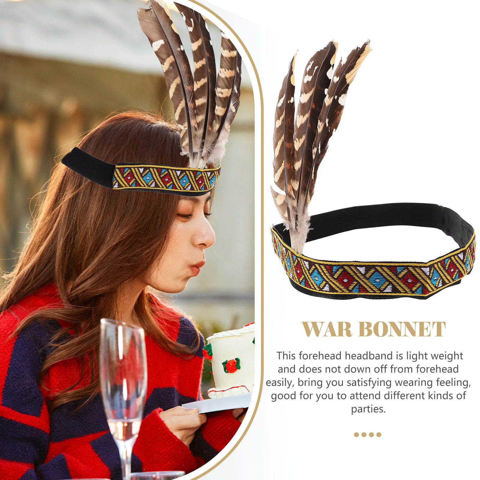 Headdress Plume Indian Headband Hair Decoration Headpiece Costume Headwear Headgear