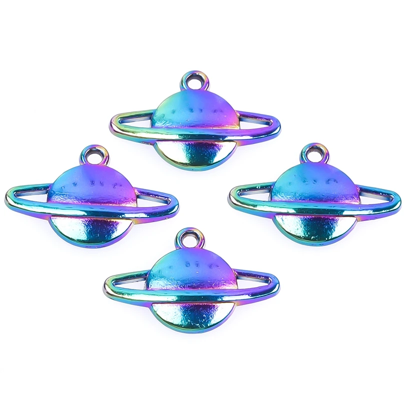 15pcs/Lot Rainbow Color Earth Planet Saturn Ring Universe Celestial Body Charms Pendant For Jewelry Making DIY Accessories